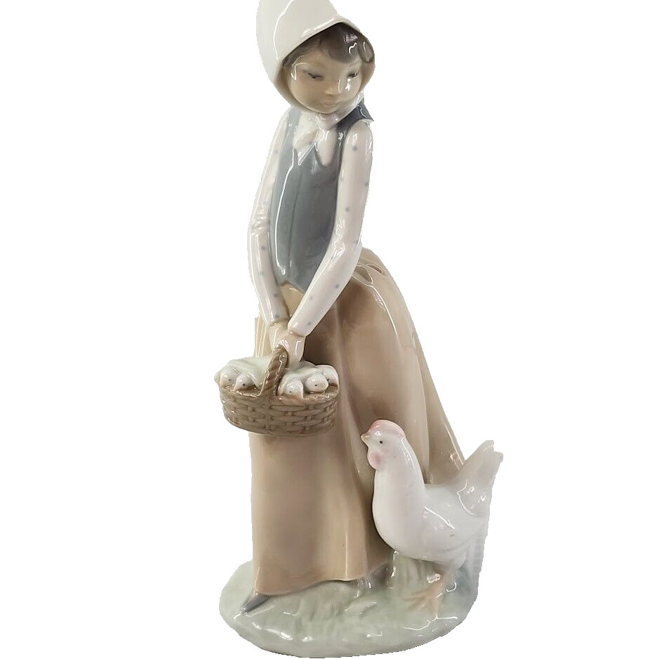 Vintage Zaphir by Lladro Figurine Girl With Hen & Basket Porcelain Made in Spain