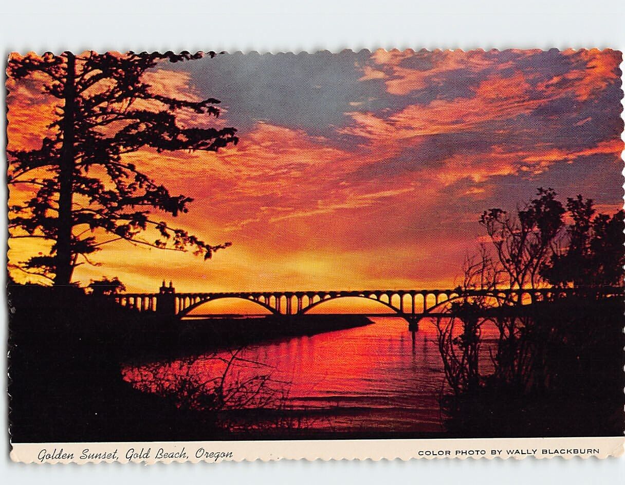 Postcard Golden Sunset, Gold Beach, Oregon