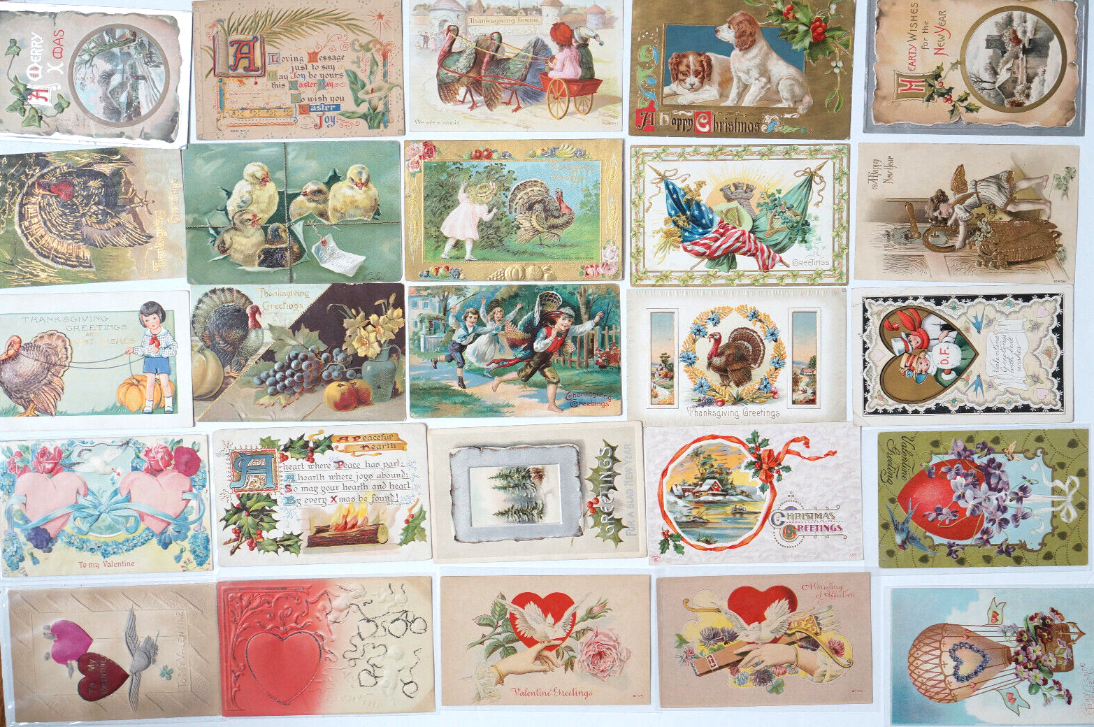 Vintage POSTCARD Lot 50 HOLIDAY Greetings Christmas Thansgiving New Years Easter