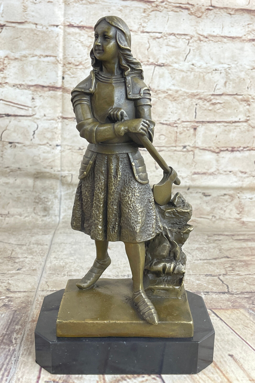Joan of Arc Anglican Catholic Saint Prayer Gift Bronze Marble Statue Sculpture