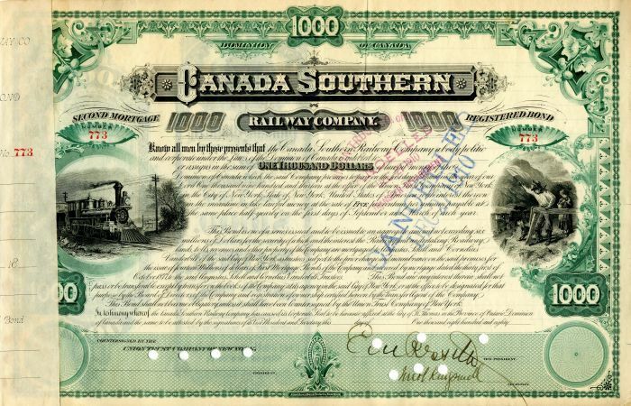 Canada Southern Railway Co. - $1,000 Bond - Foreign Bonds