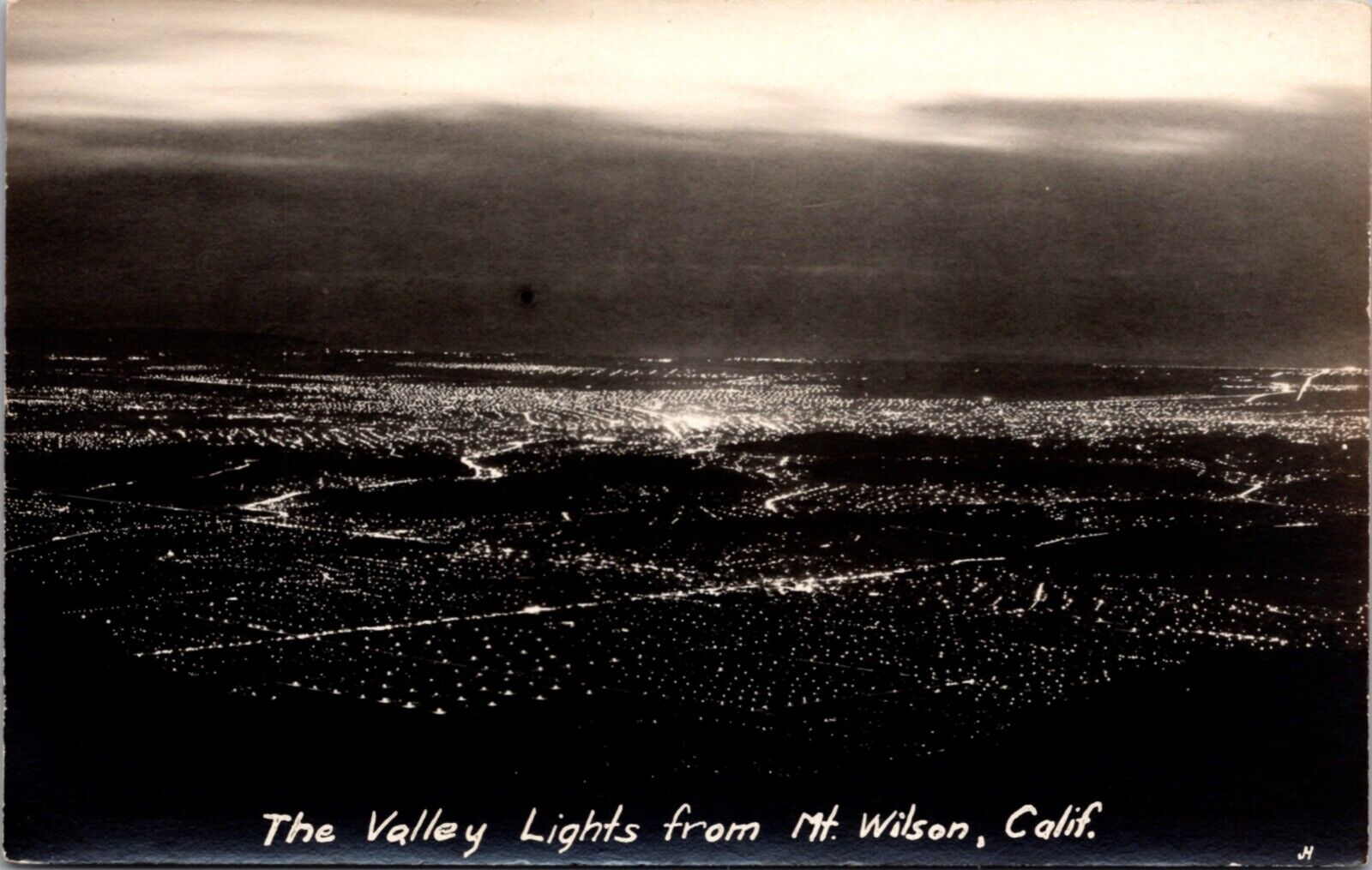 Real Photo Postcard The Valley Lights from Mount Wilson, California