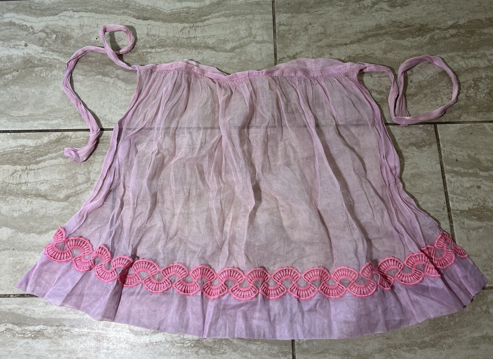 Vintage MCM 1950’s Embroidered Pink Adult Apron.
