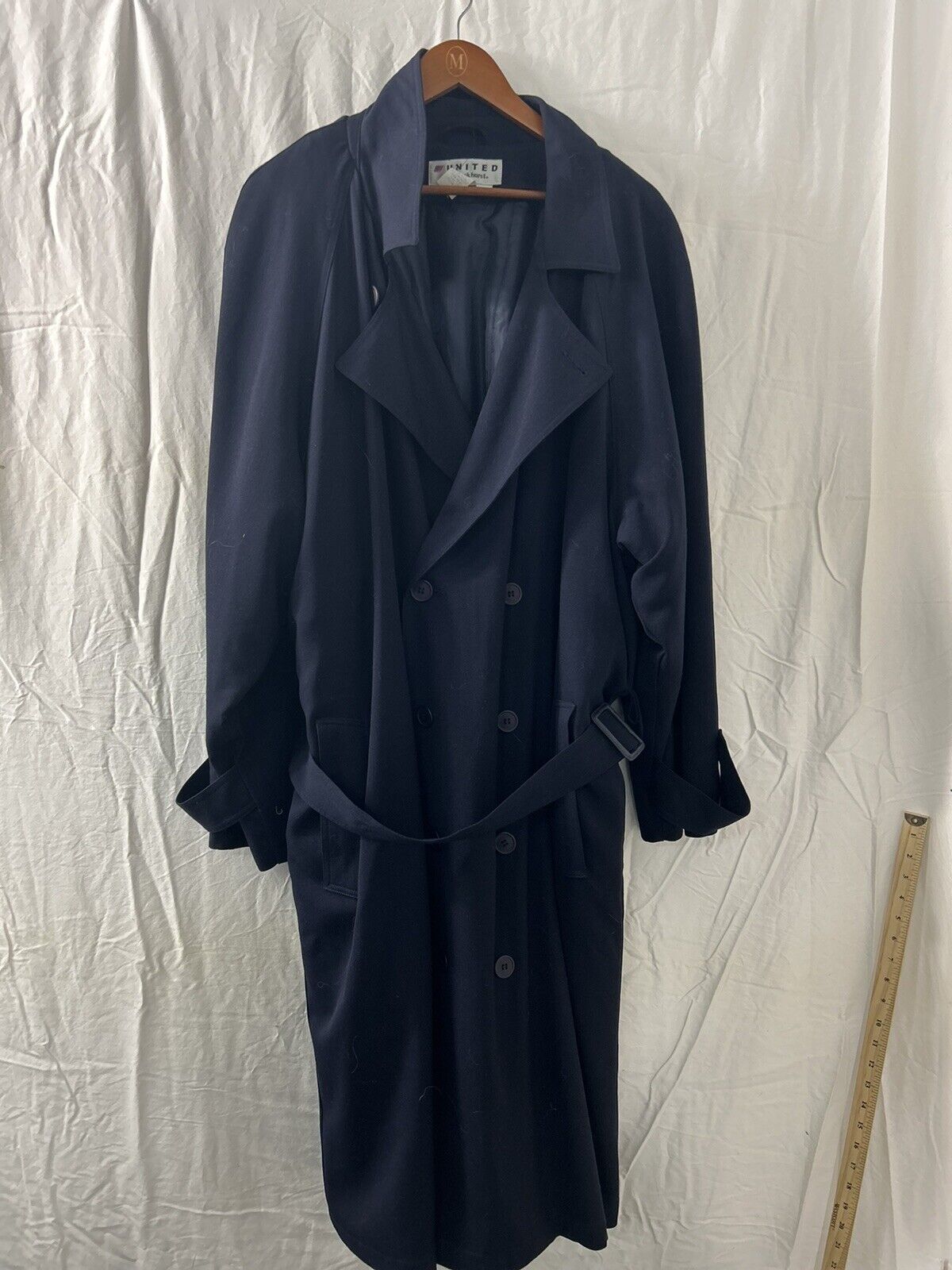 Vintage United Airlines Brookhurst Navy Trench Coat Zip Lined Size 48R 100% Wool