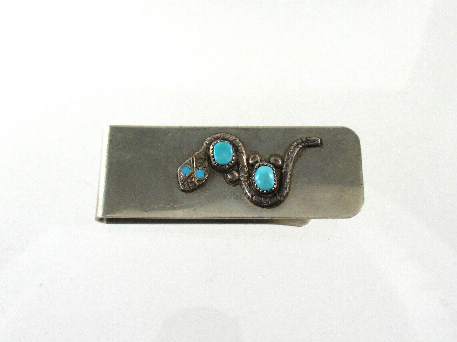 Ray Nieto Vintage Zuni .925 Sterling Silver Turquoise Snake Money Clip Old Pawn