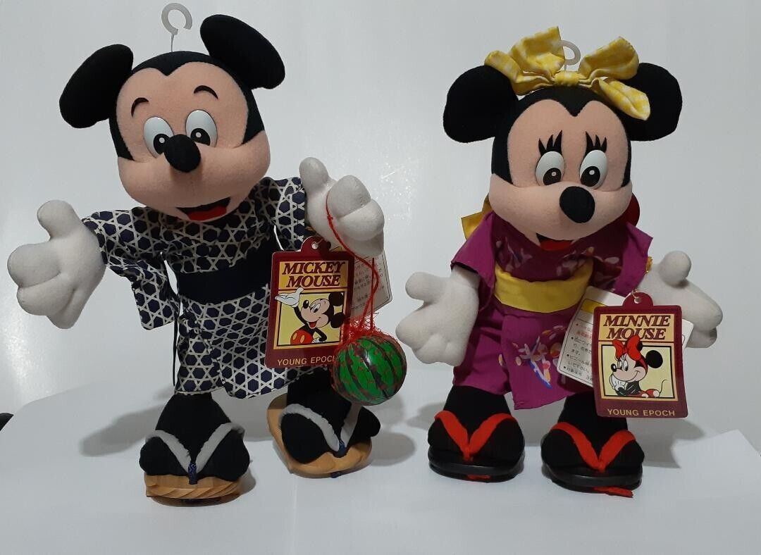 Antique Tokyo Disney Young Epoch Mickey & Minnie in Kimono