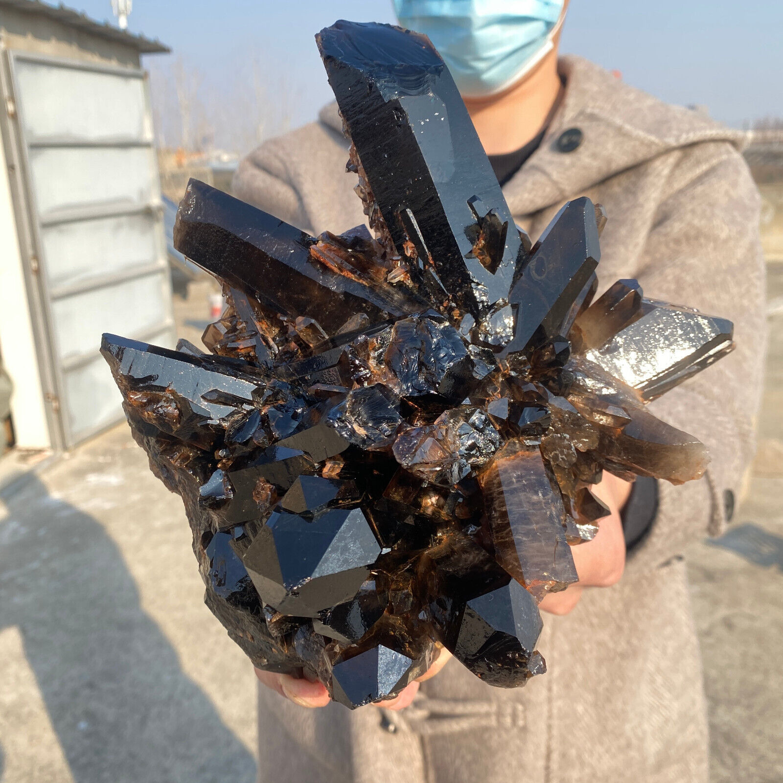 5.6lb Large Natural Smokey black Quartz Crystal Cluster Mineral specimen Healing