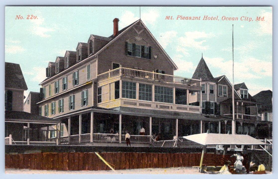 1920's OCEAN CITY MD MT PLEASANT HOTEL BOARDWALK SPETZLER COFFIN CONNOR POSTCARD
