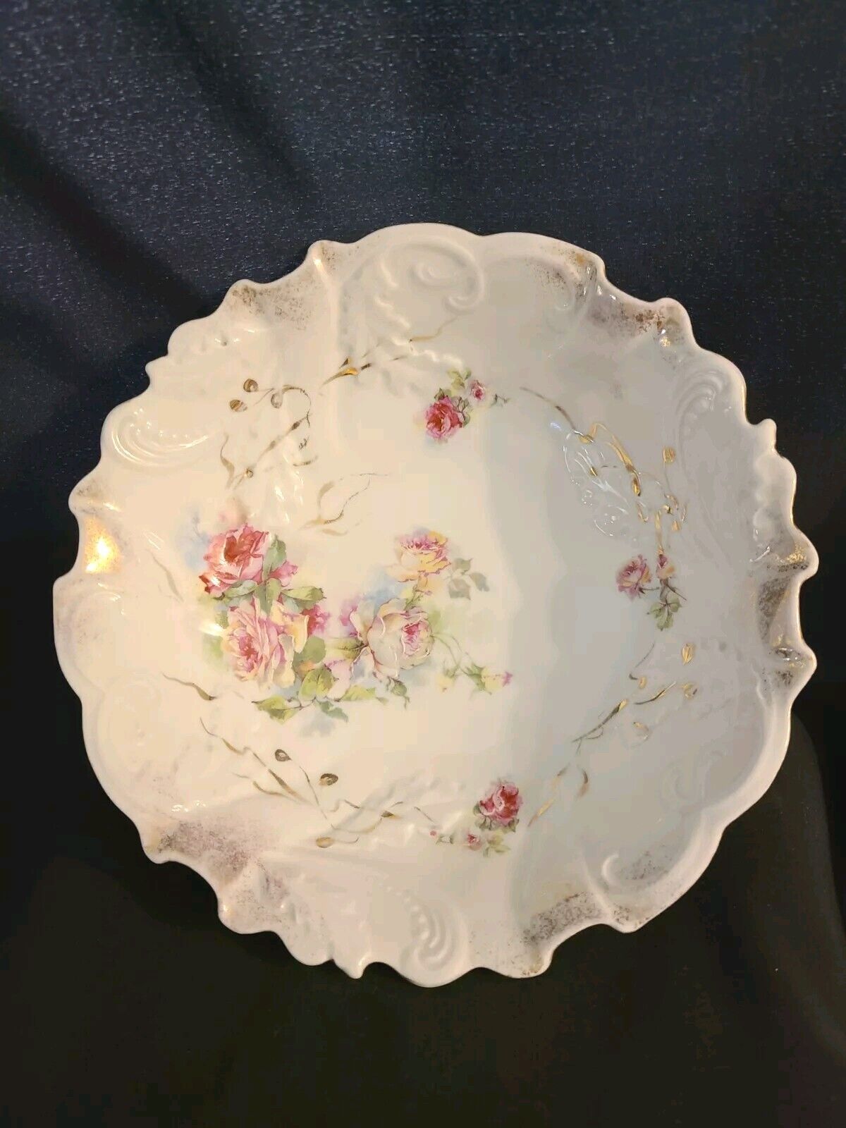 Antique Bavarian Porcelain Large Floral Serving Bowl
