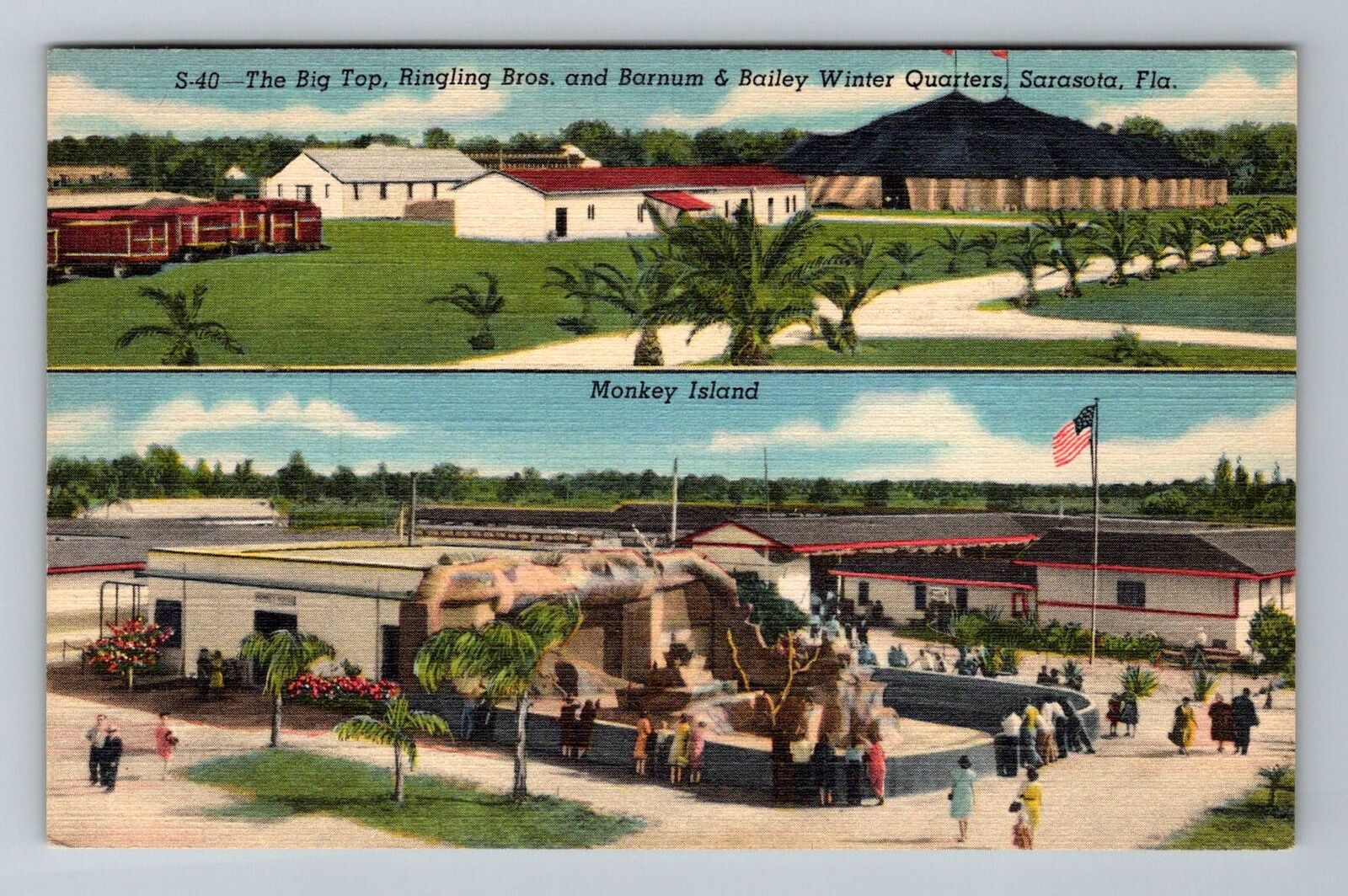 Sarasota FL-Florida Winter Home Ringling Bros. Monkey Island Vintage Postcard