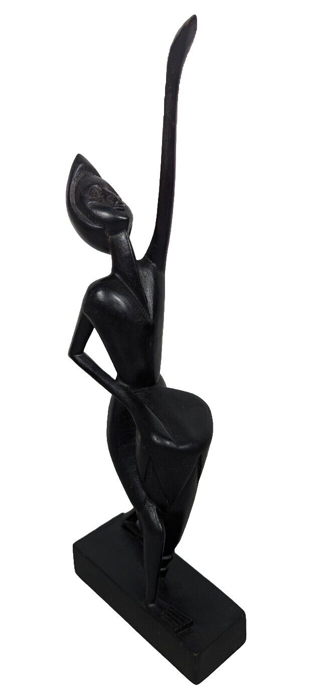 Mid Century African Makonde Carved Wood Sculpture - Women Drummer 13\