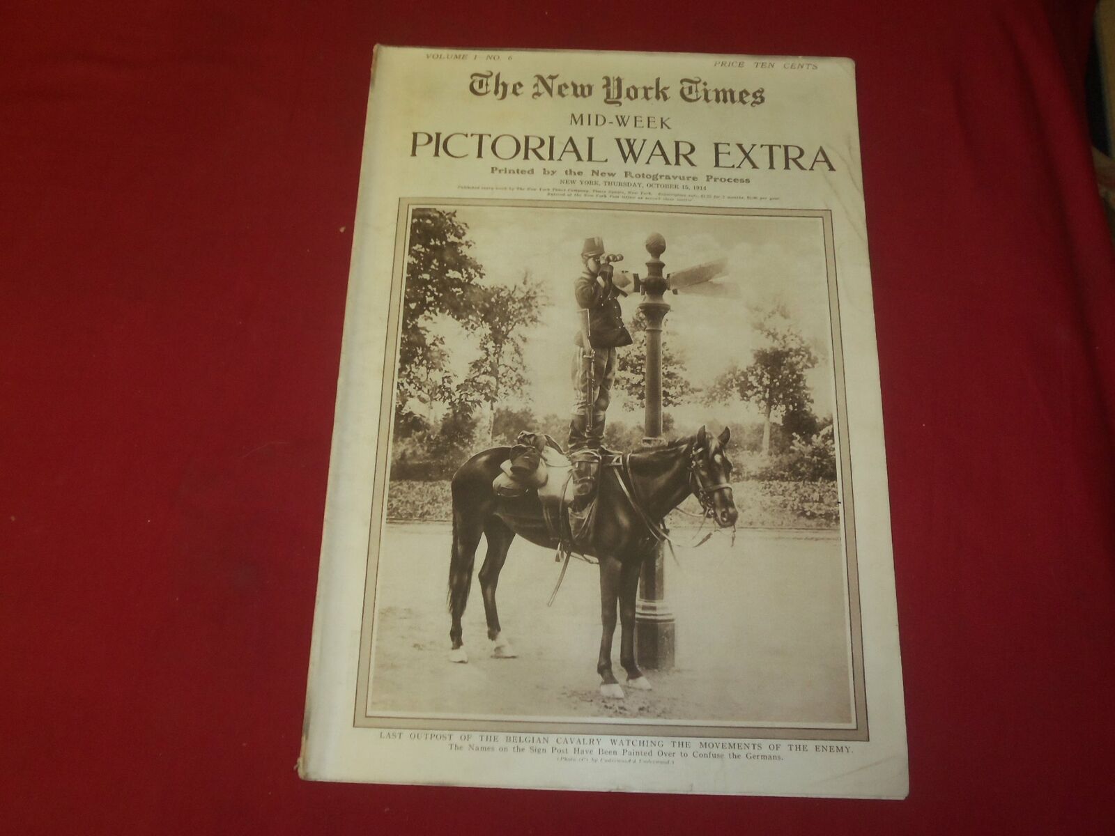 1914 OCTOBER 15 NY TIMES PICTORIAL WAR EXTRA SECTION - BELGIAN CAVALRY - NP 3933