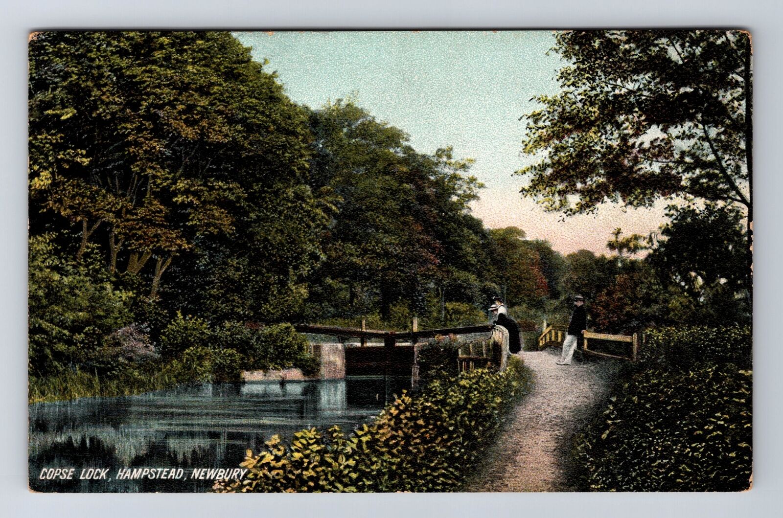 Newbury England, Copse Lock Hampstead, Antique, Souvenir Vintage Postcard