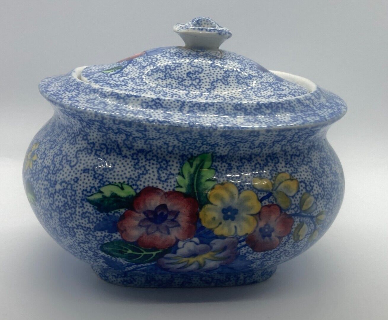 RARE Spode-Copeland Wild Flower Blue Sugar Bowl 1891-1900