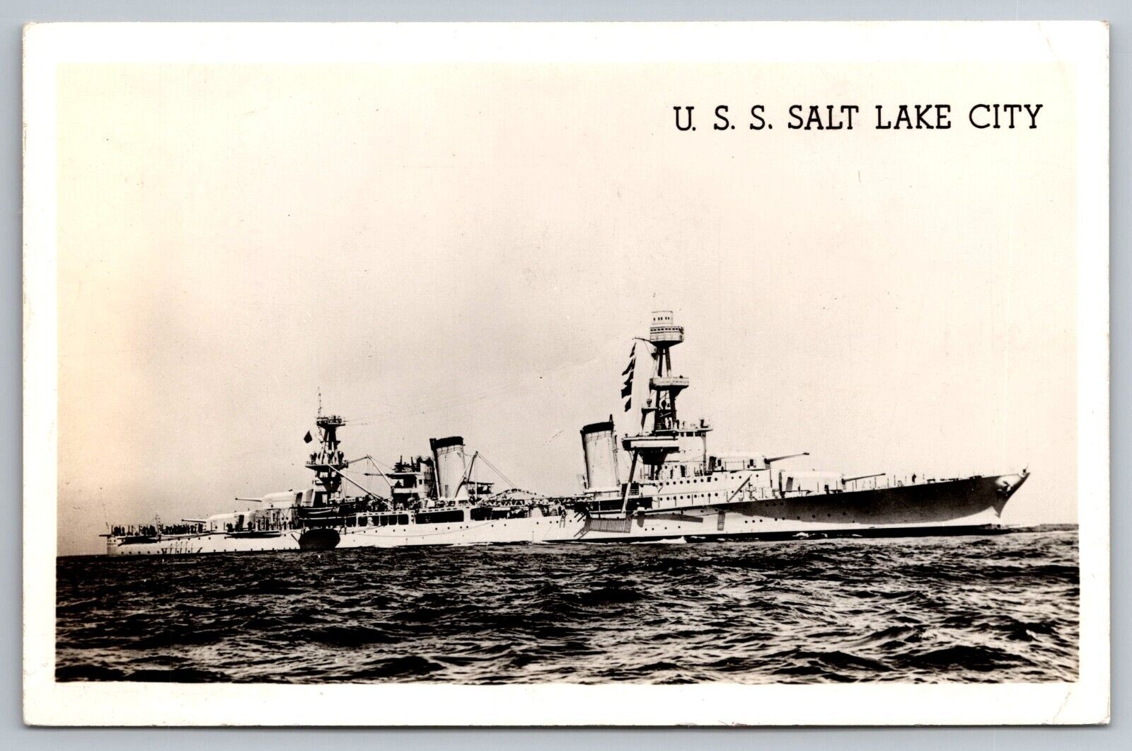 U.S.S. Salt Lake City. Naval Ship. Real Photo Postcard. RPPC 3