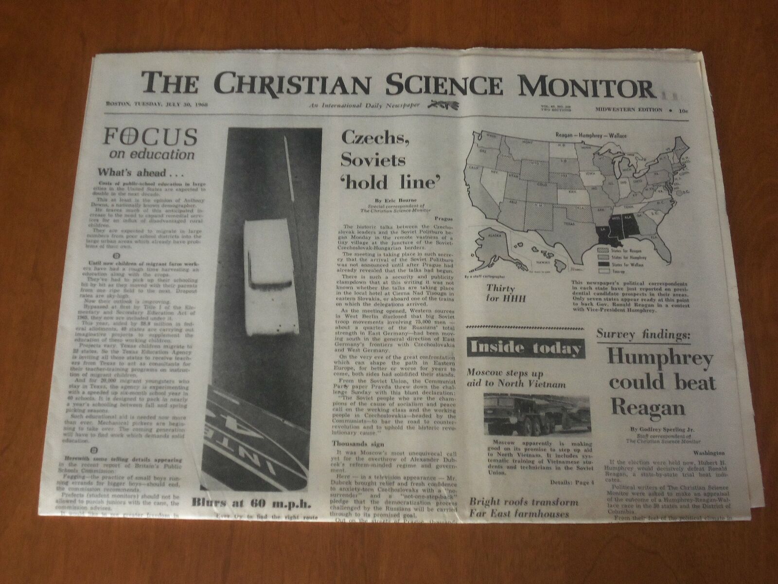 1968 JULY 30 THE CHRISTIAN SCIENCE MONITOR - HUMPHREY COULD BEAT REAGAN- NP 4668