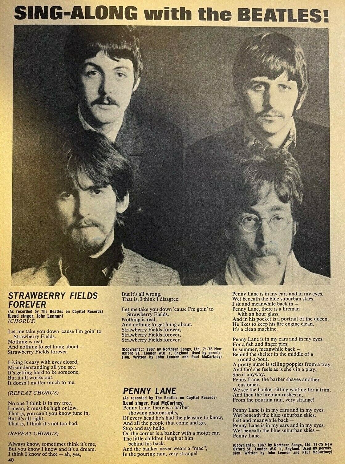1967 Sing Along With The Beatles Penny Lane Strawberry Fields Forever