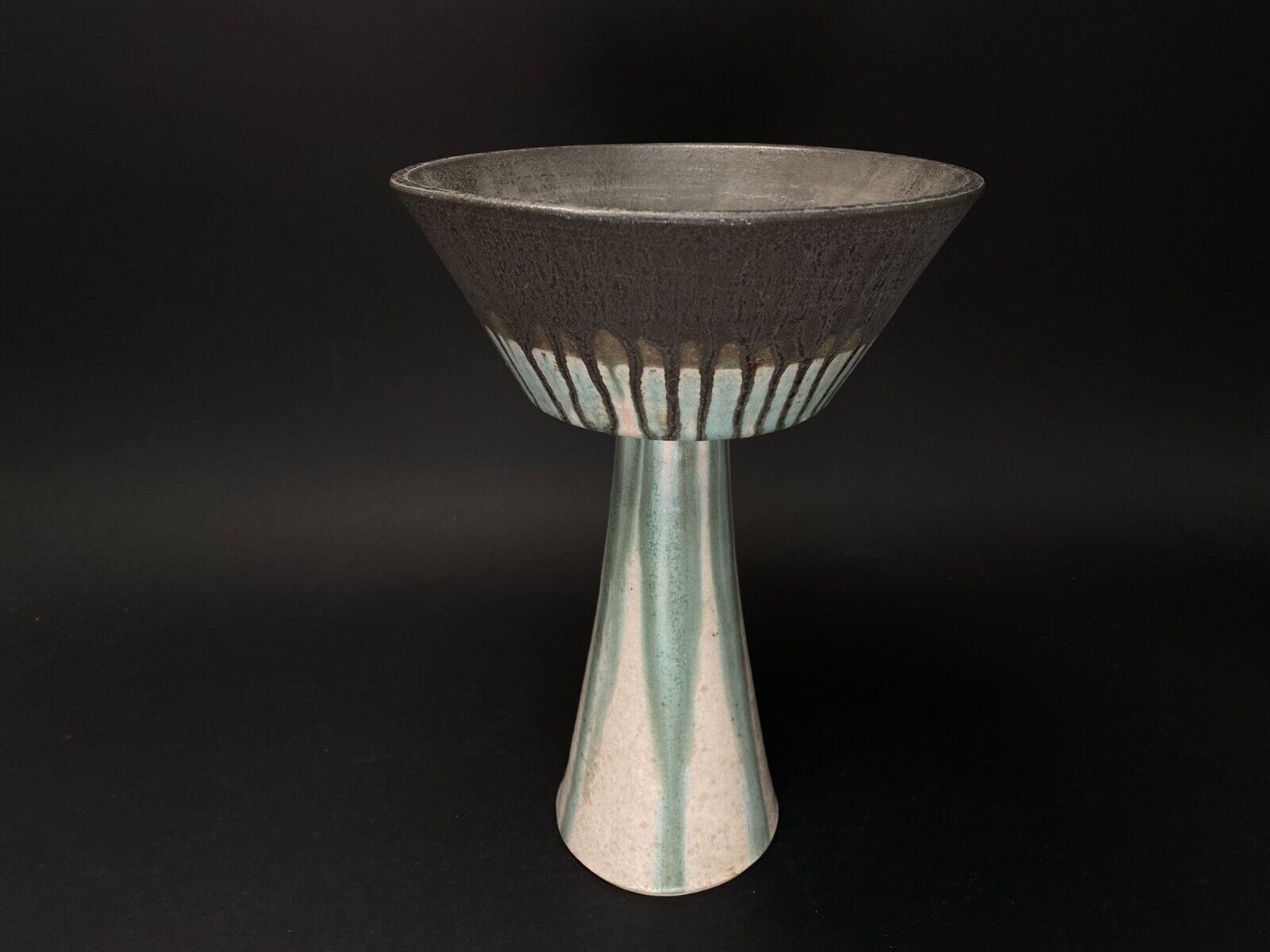 Vintage Japanese Ikebana Pedestal Vase Compote big Pot pottery Wabi sabi H11”