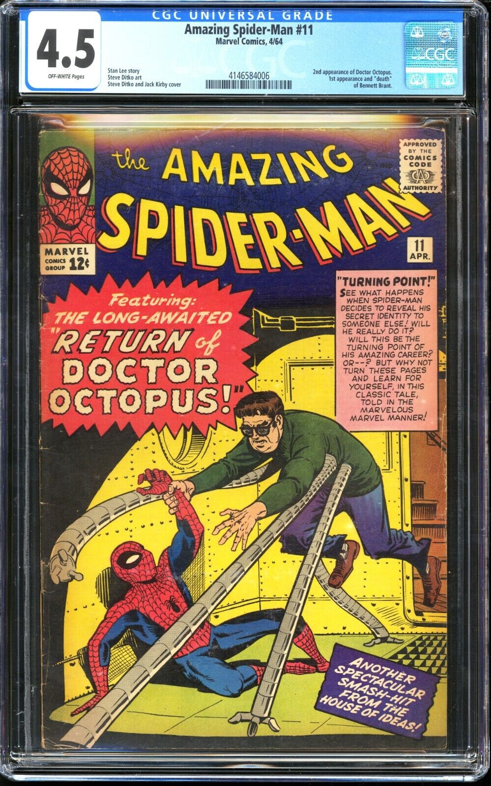 Amazing Spider-Man #11 CGC 4.5 Off-White Pages 1964 - 2nd App Dr. Octopus
