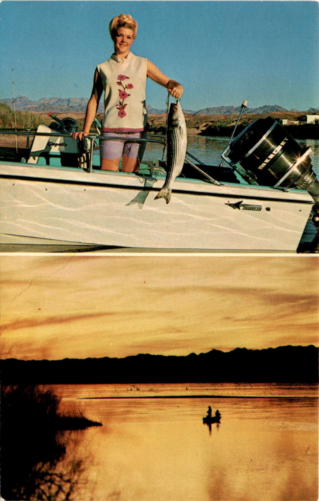 Lake Mead Hills, Lake Mead, Colorado River, Hoover Dam, boating, Postcard