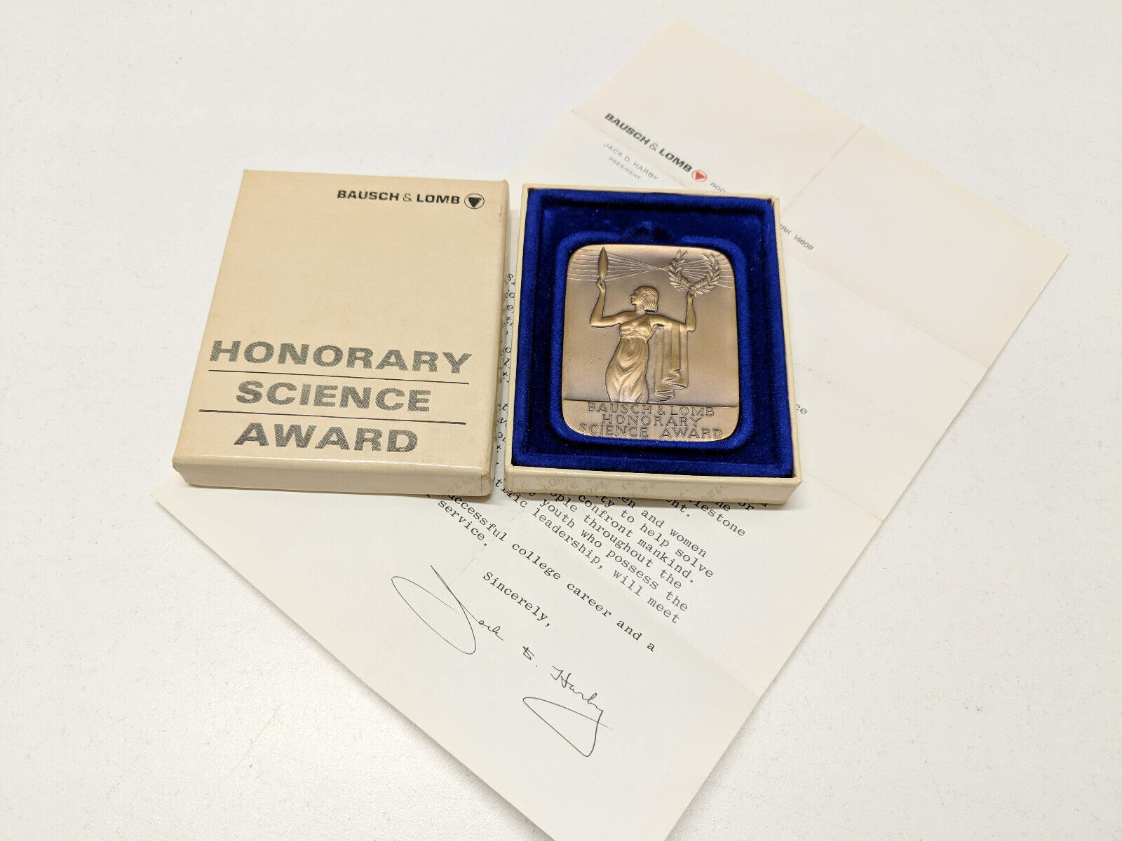 Vintage Bausch & Lomb Honorary Science Award Medal w/ Box & Insert