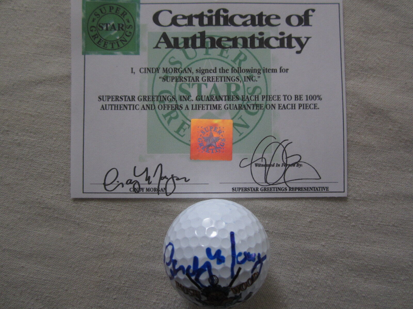 Cindy Morgan autographed signed Caddyshack movie Bushwood CC logo golf ball SSG