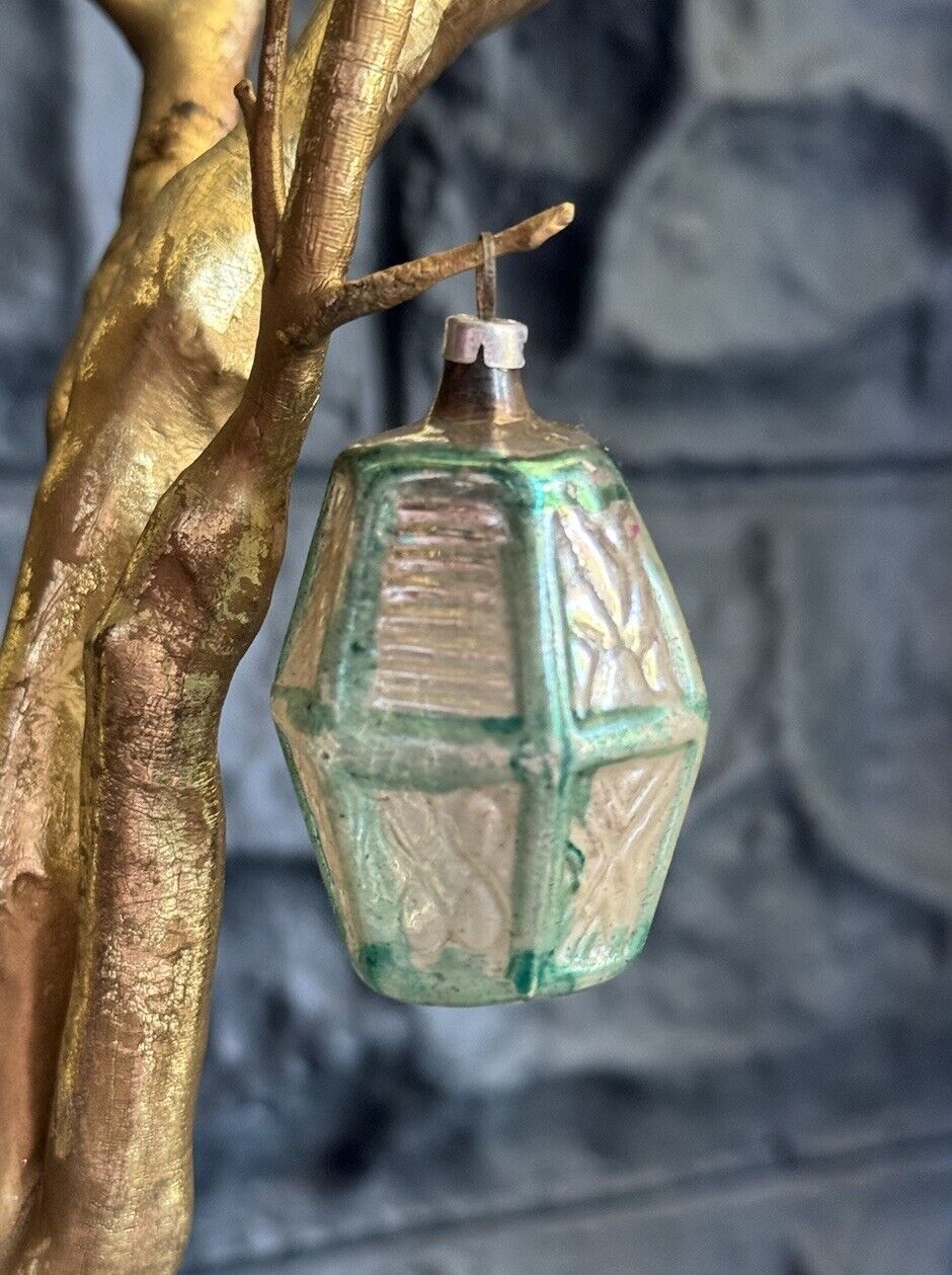 German Antique Glass Bumpy Lantern Vintage Christmas Ornament Feather Tree 2
