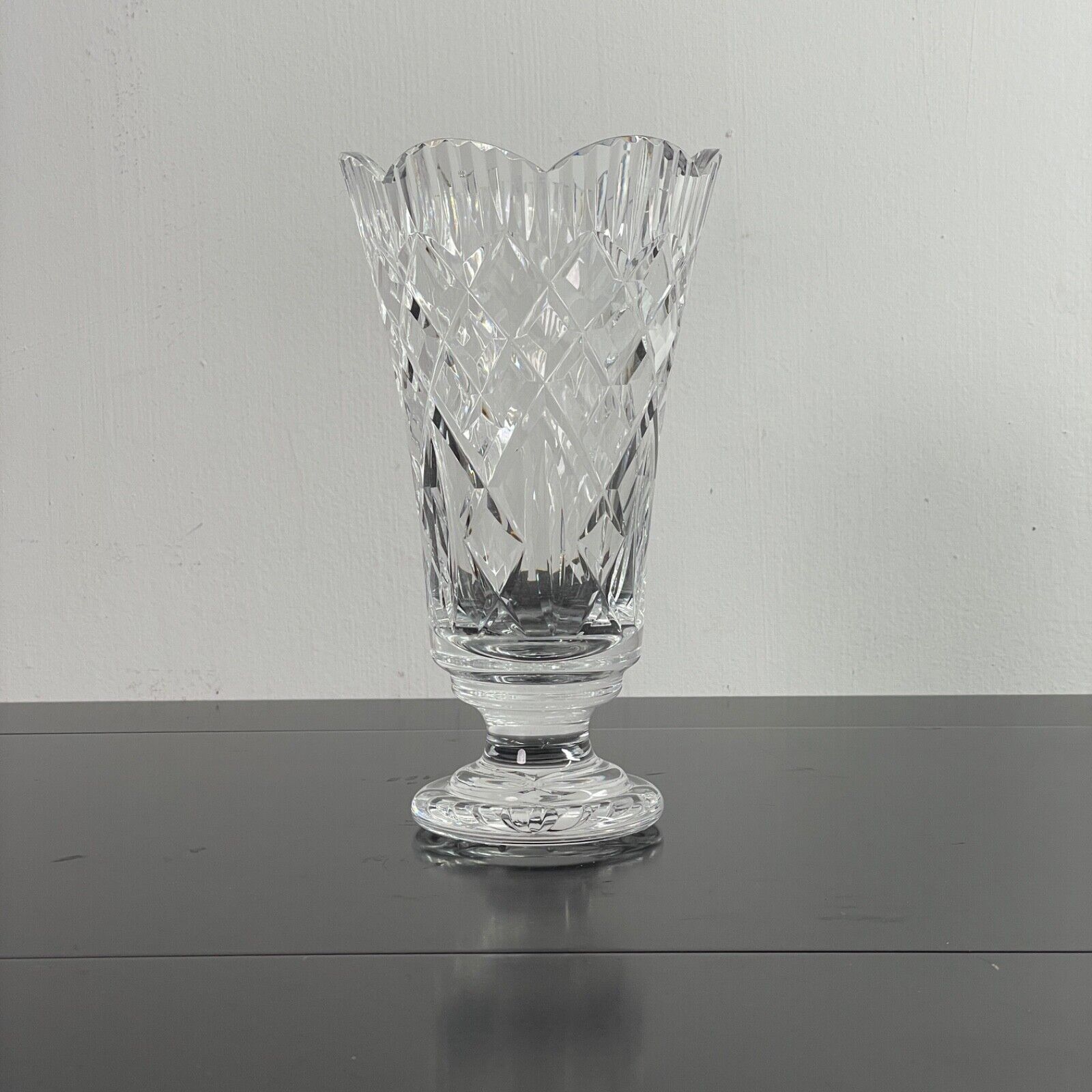 Waterford Crystal Vase Scalloped Edge Criss Cross 7.5