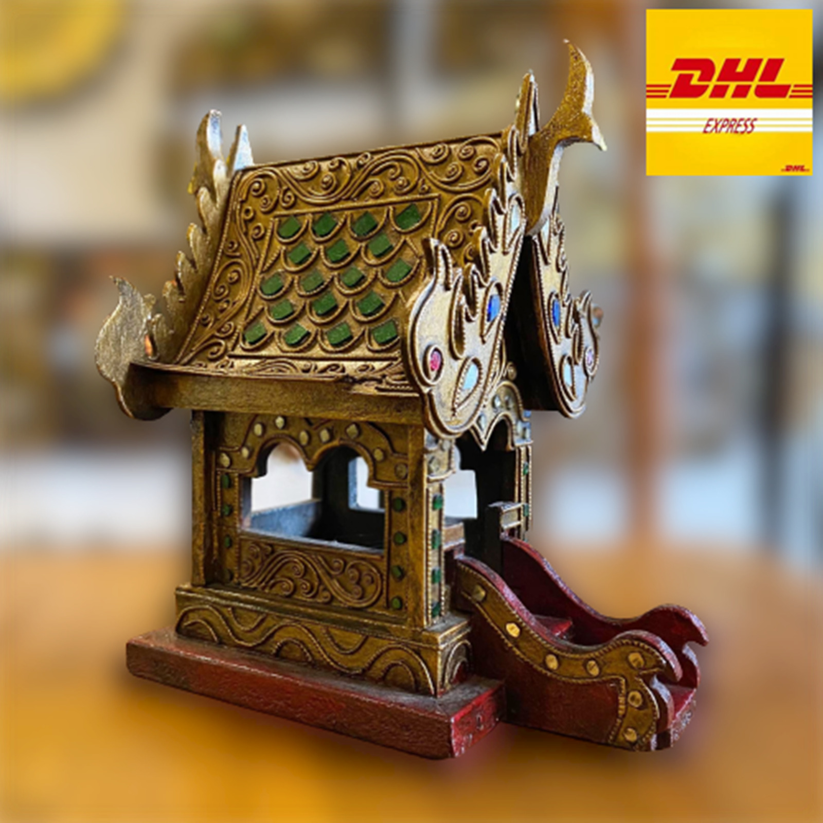 Small House Spirit Thai Gold Temple Antique Wood Buddhist Handcraft God Haunted