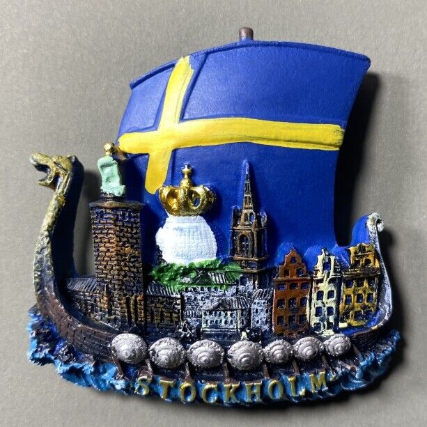 Stockholm Sweden Pirate Ship Tourist Travel Souvenir Gift 3D Resin Fridge Magnet