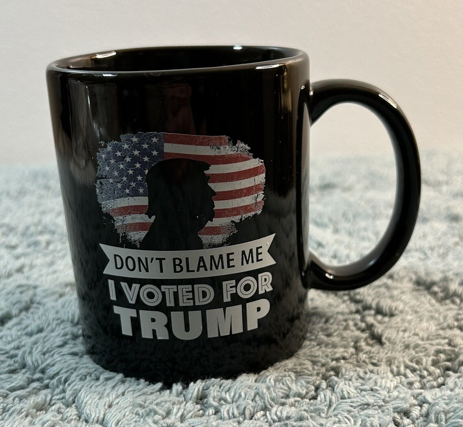 Mug - Don't Blame Me I Voted for Trump Black w US Flag Trump Silhouette