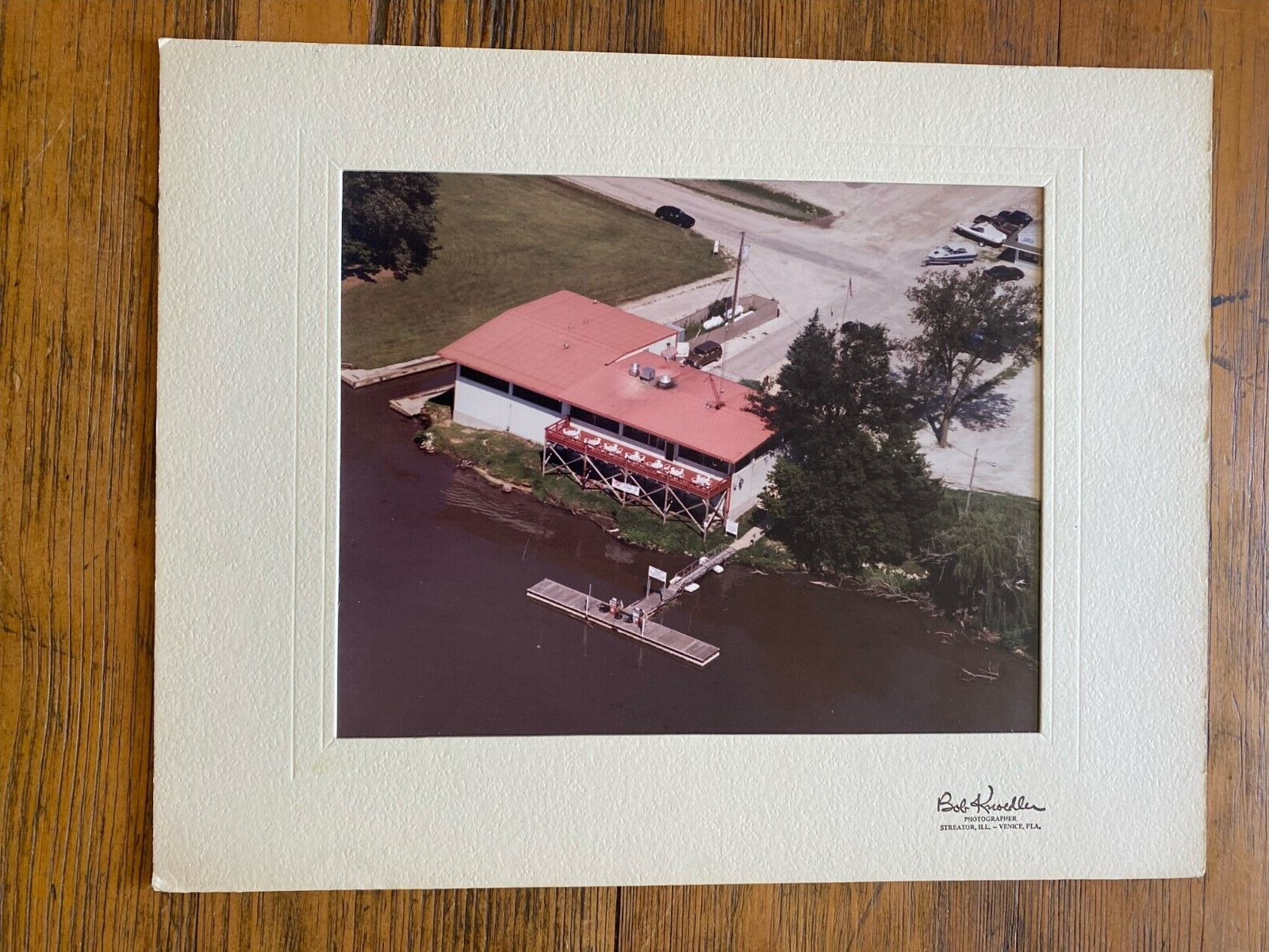 River Boat Dock - Vintage Aerial Midwest Rural Photography Original Frame Rare 