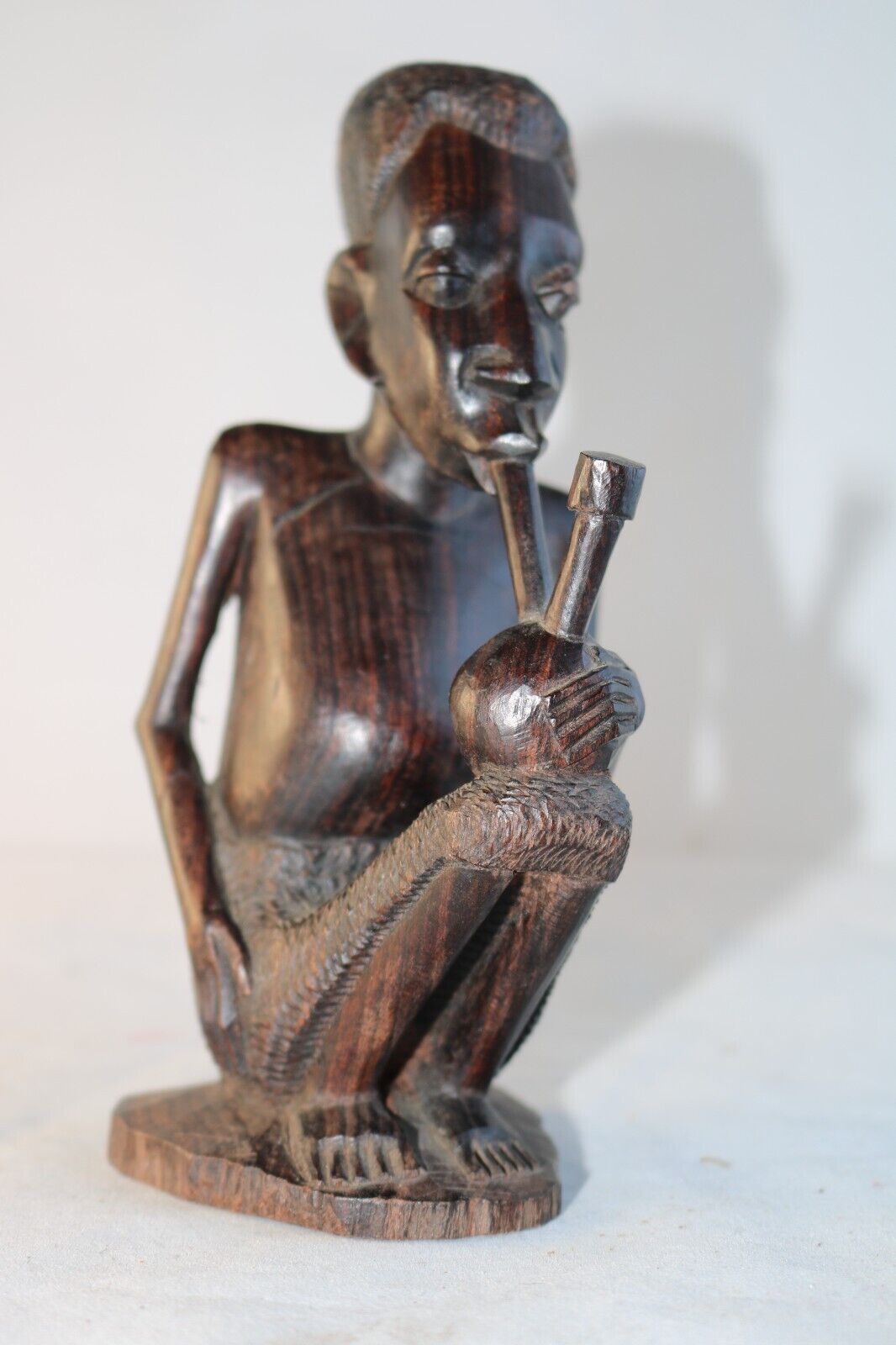 Statue African Man Smoking Bong Pipe  Hand Carved Ebony Wood Sculpture 7