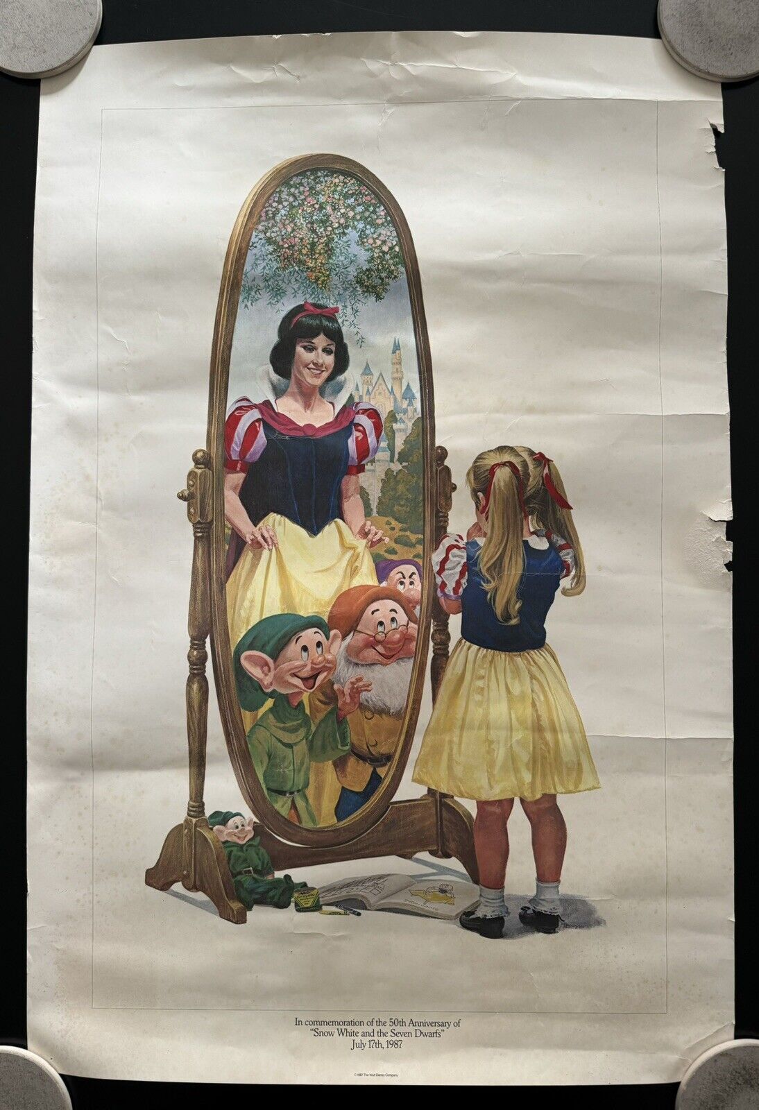 Vintage 1987 Snow White and the Seven Dwarfs 50th Anniversary Walt Disney Poster