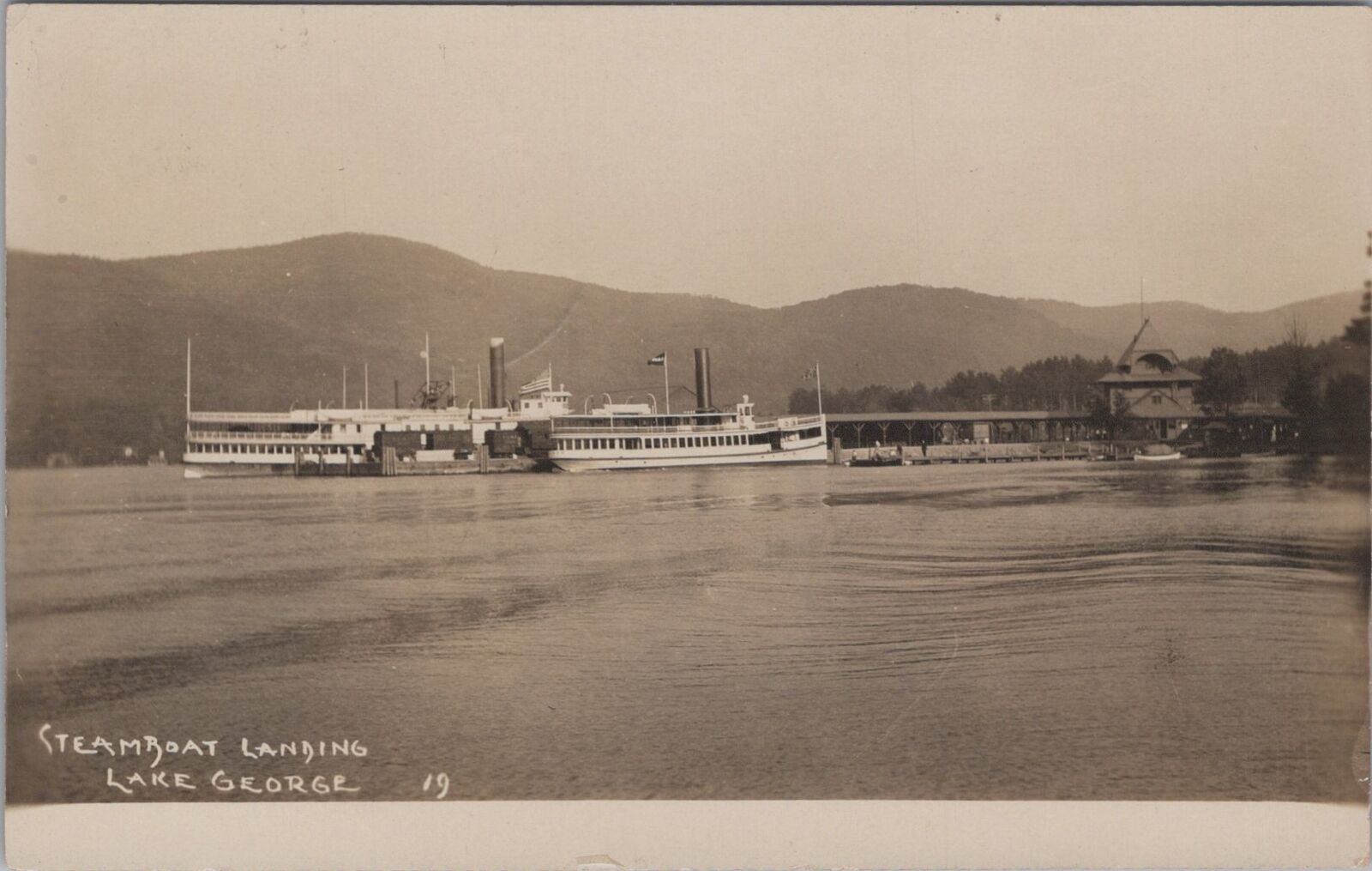 Train Steamboat Landing Lake George New York 1909 RPO PM RPPC Postcard