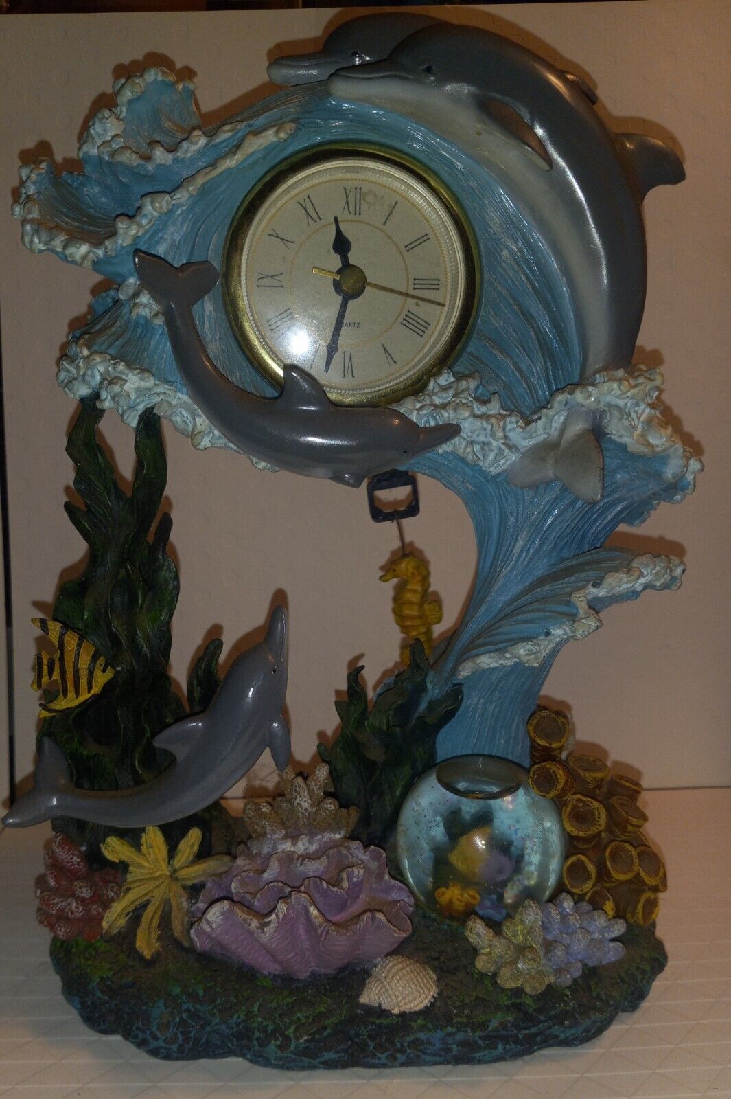 Dolphins Coral Reefs Pendulum Clock Nautical  Desk Shelf Clock - Works