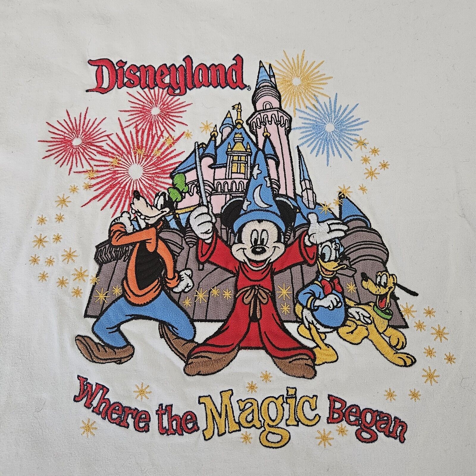 Disneyland Where The Magic Began White Embroidered Shirt Adult Size Large