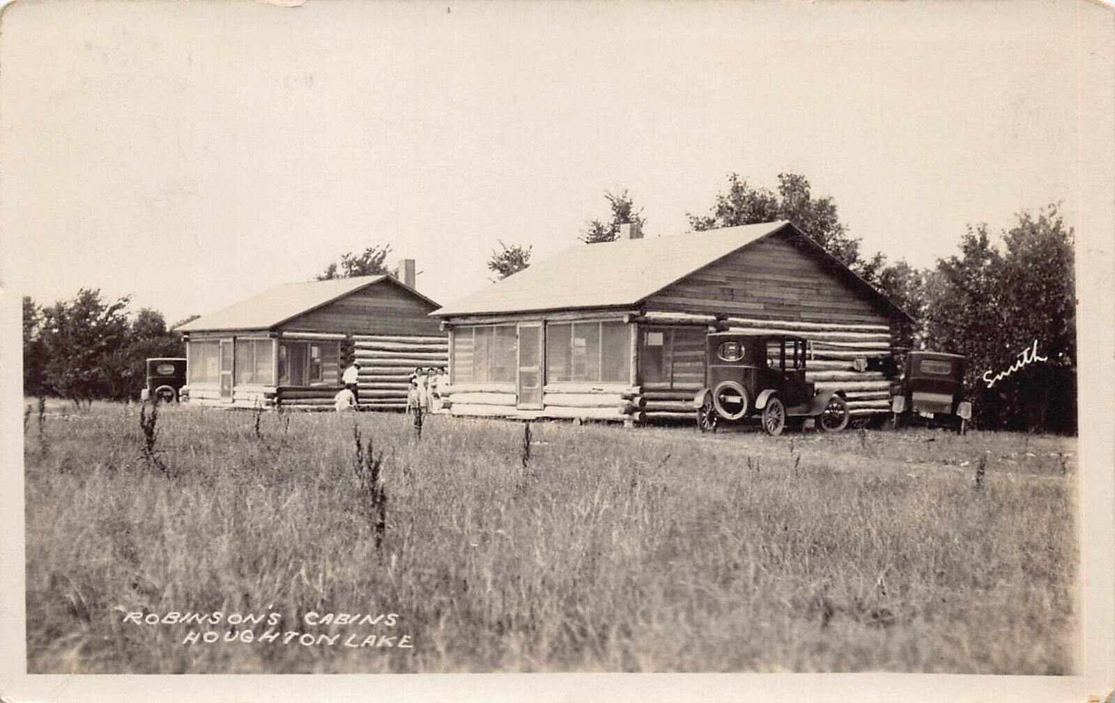 RPPC Houghton Lake Michigan Robinson's Log Cabins Fishing Photo Vtg Postcard A41