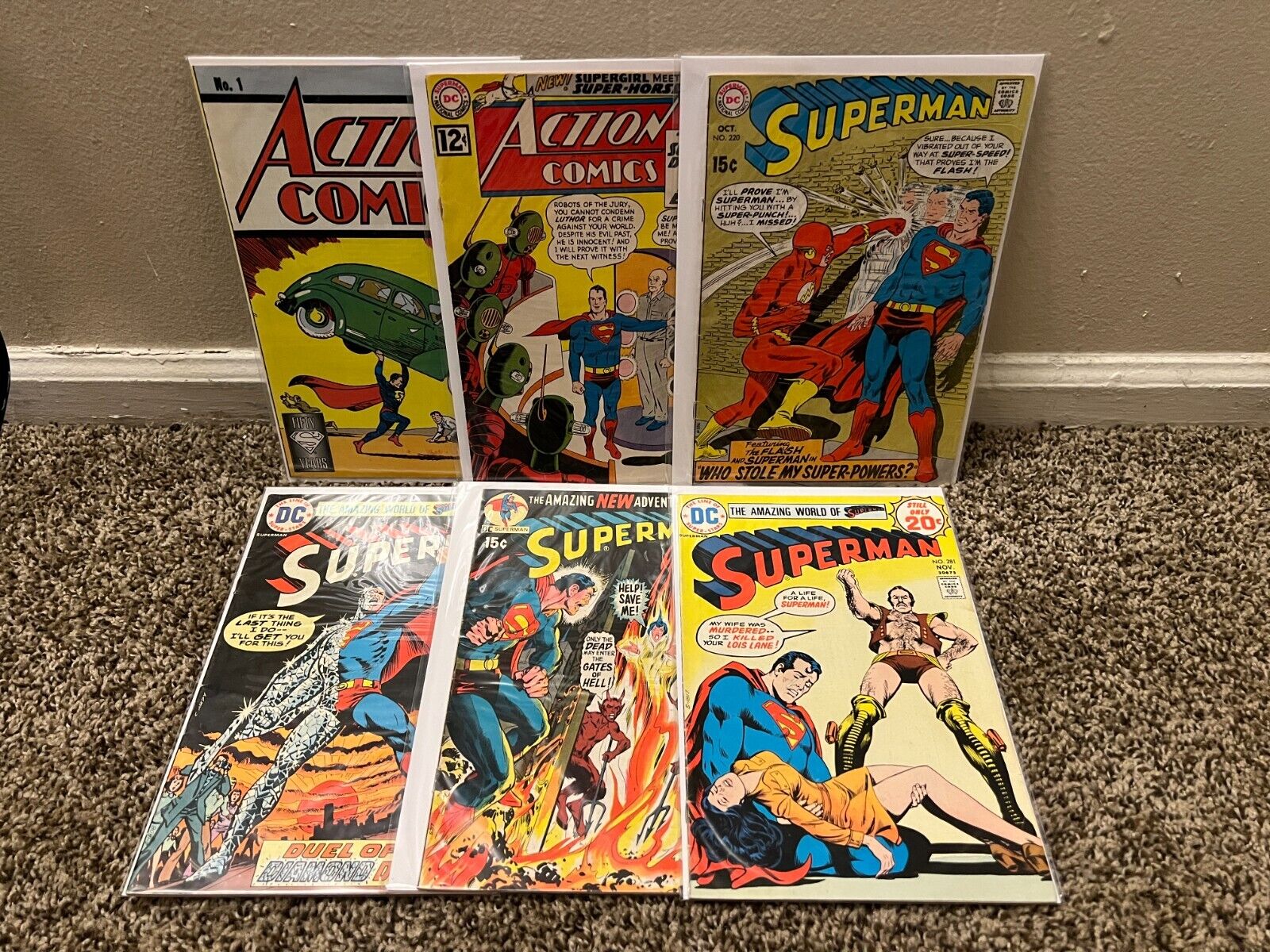 Superman Comic Book Lot (1988 #1, 220, 236, 280, 281, 292) DC Action Comics