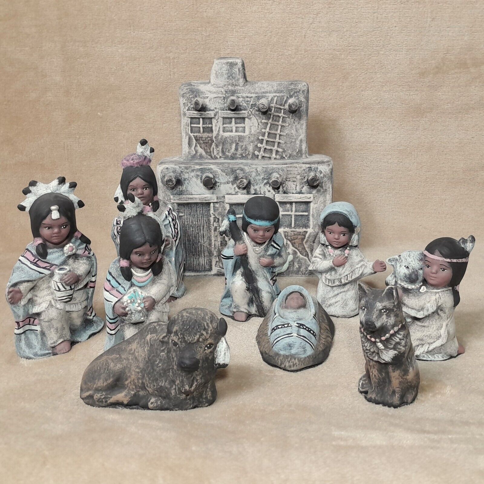 Native American Nativity Set Provincial Molds Ceramic Sundance Adobe House 10pcs