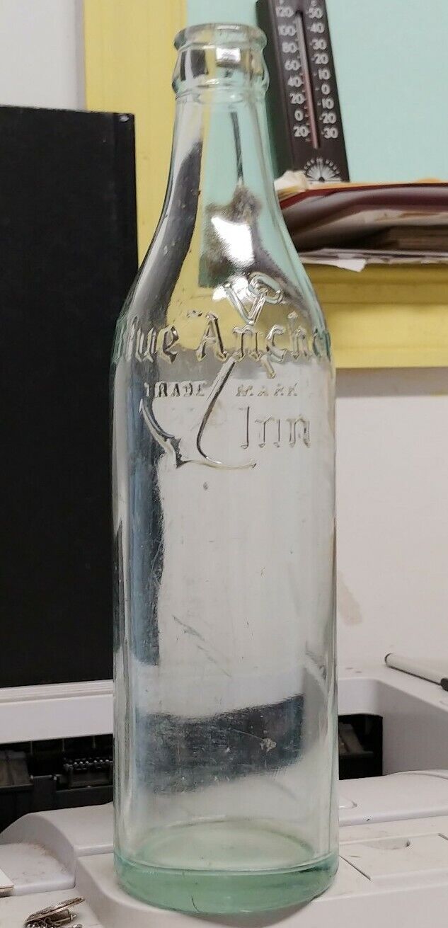 Antique Vintage BLUE ANCHOR  Glass Soda Bottle - Very Nice