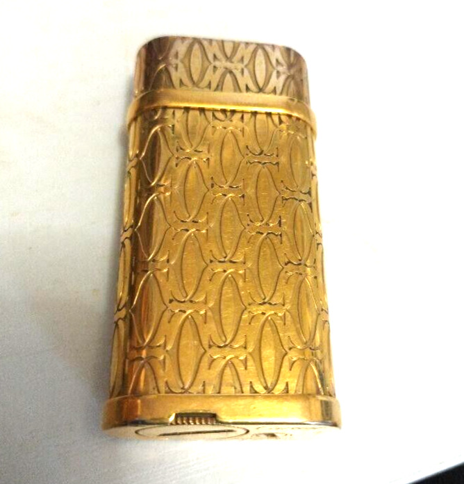 WORKING Cartier Vintage Lighter 2C Decor Gold Case Box