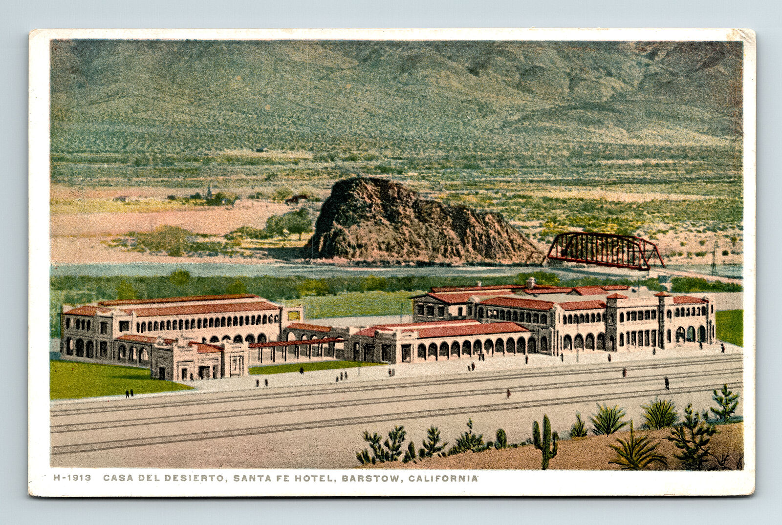 WB Postcard Barstow CA California Phostint Casa Del Desierto Santa Fe Hotel
