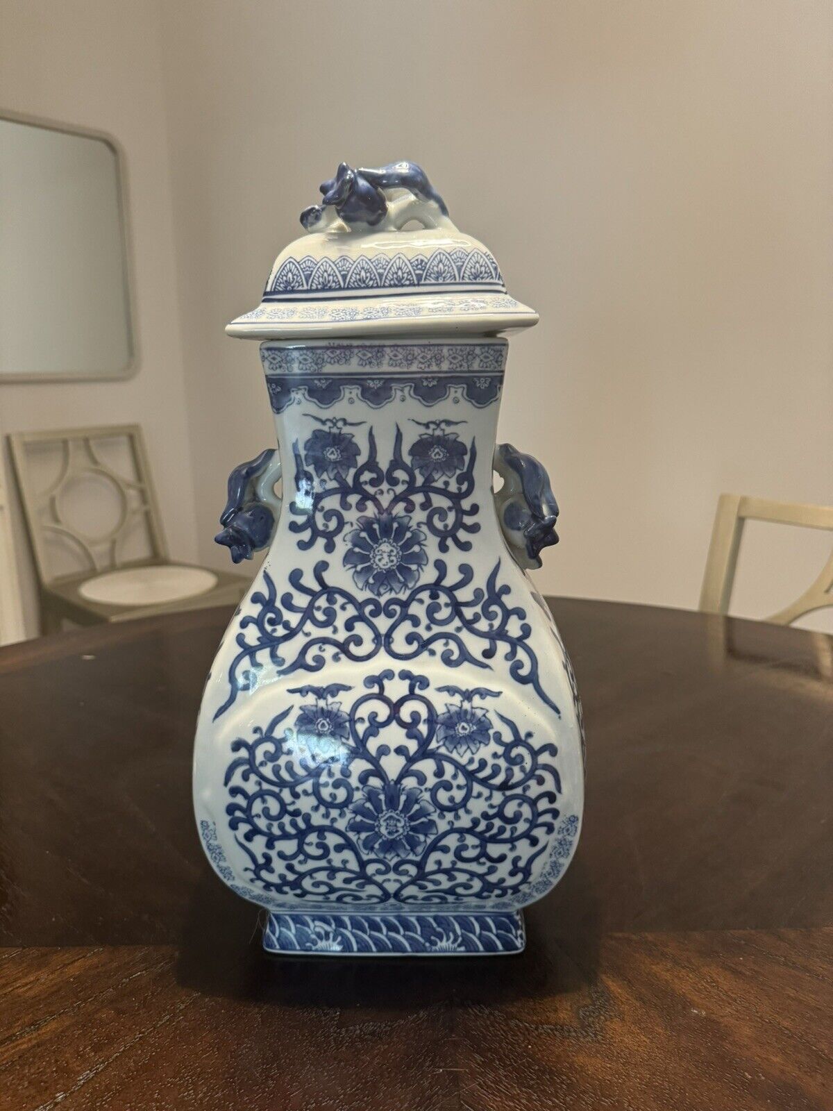 Vintage Blue & White Chinoiserie Lidded Ginger Jar (17 1/2” Tall) Stunning