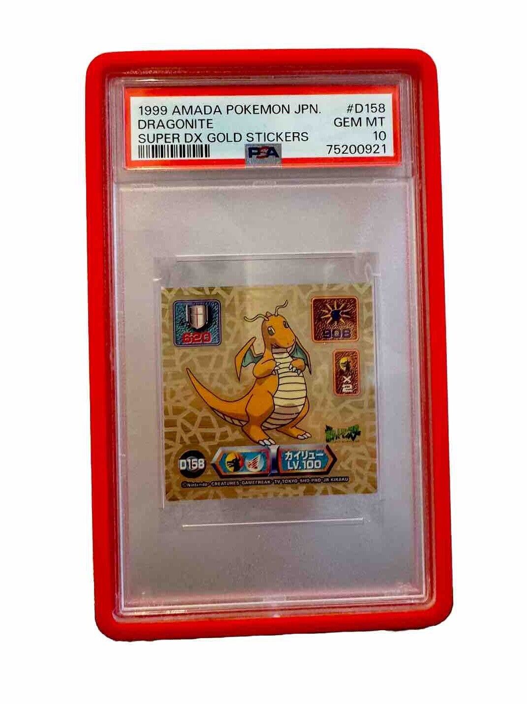 PSA 10 - Dragonite #D158 - Super DX Gold Amada Pokemon Stickers POP 12