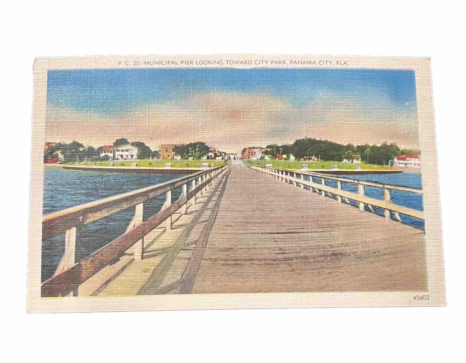 Municipal Pier Looking Toward City Park Panama City Florida FL Vintage Postcard