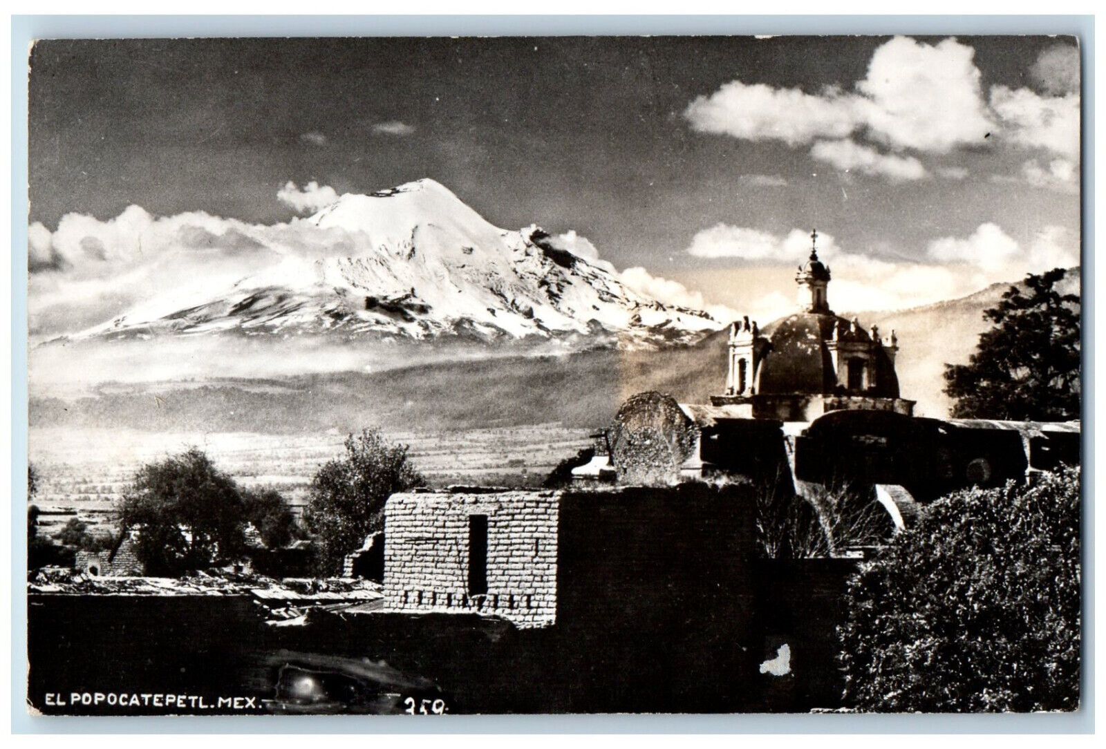 El Popocatepetl Puebla Mexico Postcard Mountain Church View 1953 RPPC Photo