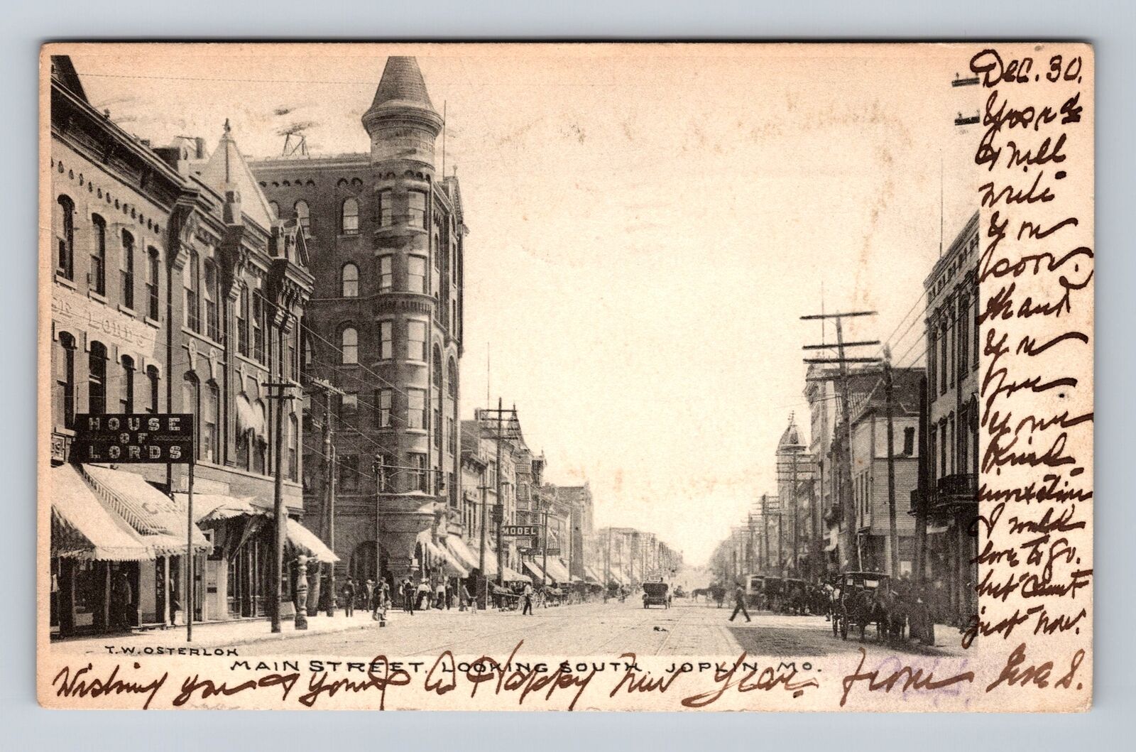 Joplin MO-Missouri, Main Street Looking South, Antique, Vintage c1907 Postcard