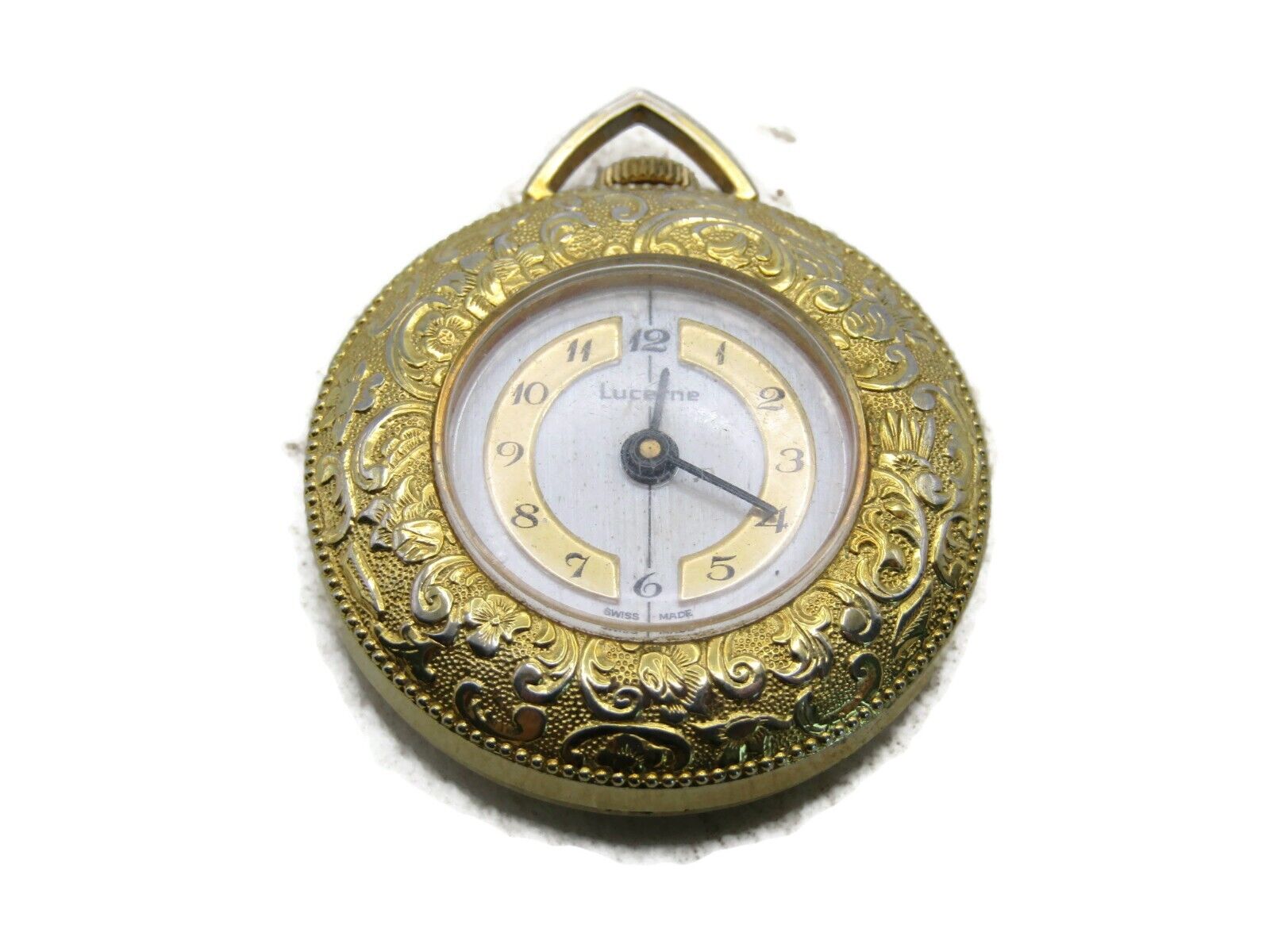Vintage Pocket Watch White Face & Decorative Gold Tone