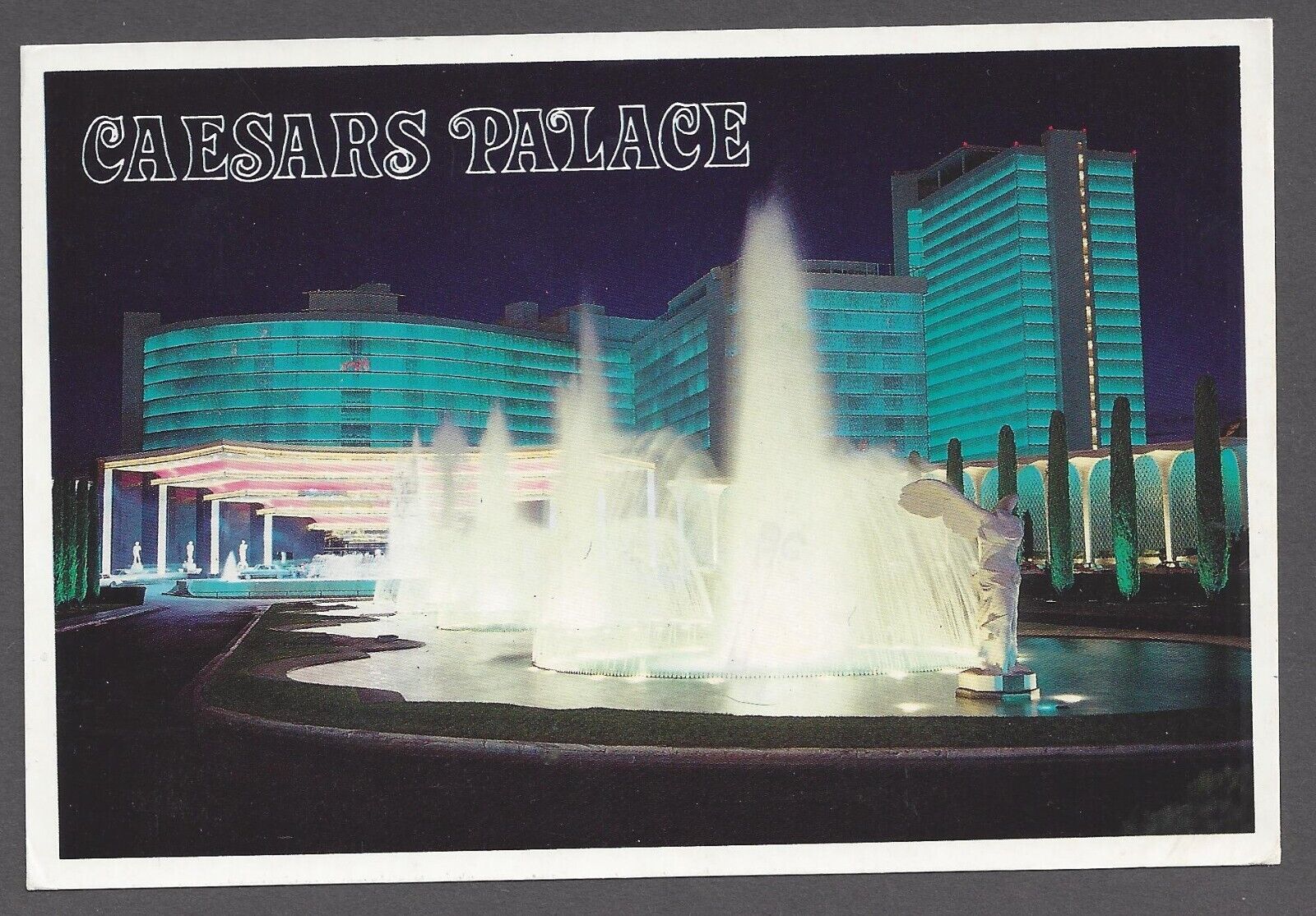 Caesars Palace Las Vegas Nevada Postcard Night View Fountain Hotel Lit Up Statue